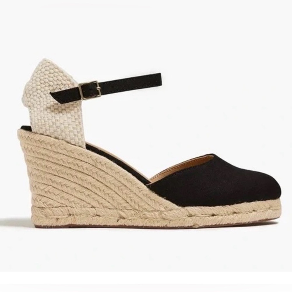 J. Crew Black Canvas Espadrille Wedge Ankle-Strap Sandals - Picture 4 of 16
